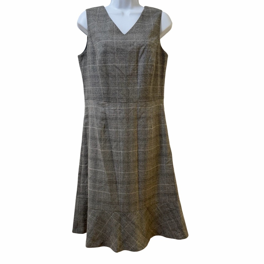 Talbots Womens Plaid Wool Knee Length Sheath Dress Size 8 Gray Office Career NEW
